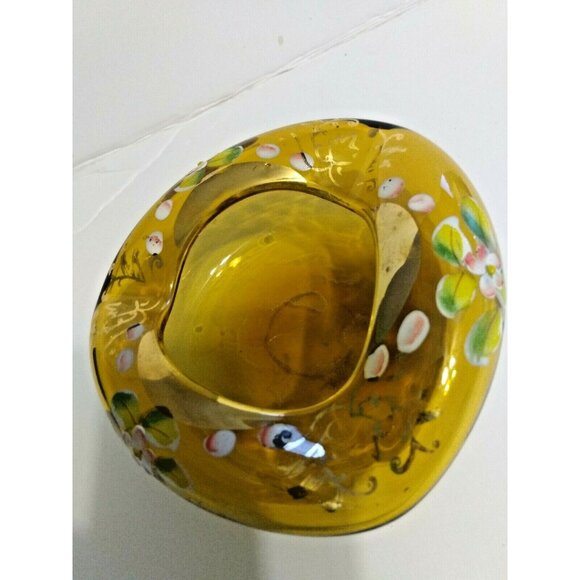 Vintage Bohemian Czech Glass Hand Blown/Painted Amber Gold Gild Dish/Ashtray - Picture 8 of 10